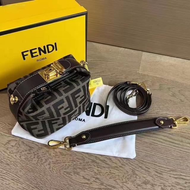 กระเป๋า FENDI - Tobacco Monogram FF Logo Zucca Buckle Belt Boston Mini Bag 