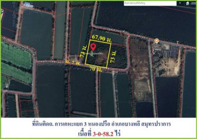 ขายถูกที่ดินถนนศรีวารีน้อย-สายที่2 ข้ามสุวรรณภูมิ (เนื้อที่ 3-0-58 ไร่ รวมเป็นเงิน 18,870,000 บาท) ศรีวารีน้อย ต.หนองปรือ บางพลี สมุทรปราการ