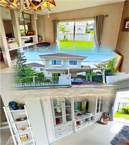 เฟอร์ครบ RIS คฤหาสน์หรู MRT มีนบุรี 1.8 กม School ถ.ร่มเกล้า 6  บ้าน 2 ชั้น 3นอน 2น้ำ 244 ตร.ม. 60ตร.วา. ให้เช่า 4แอร์ ติดสวนหย่อม 4 แอร์ 