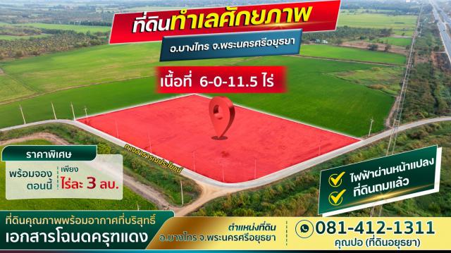 ขายที่ดินทำเลทอง ตำบลช่างเหล็ก อำเภอบางไทร  จ.พระนครศรีอยุธยา  